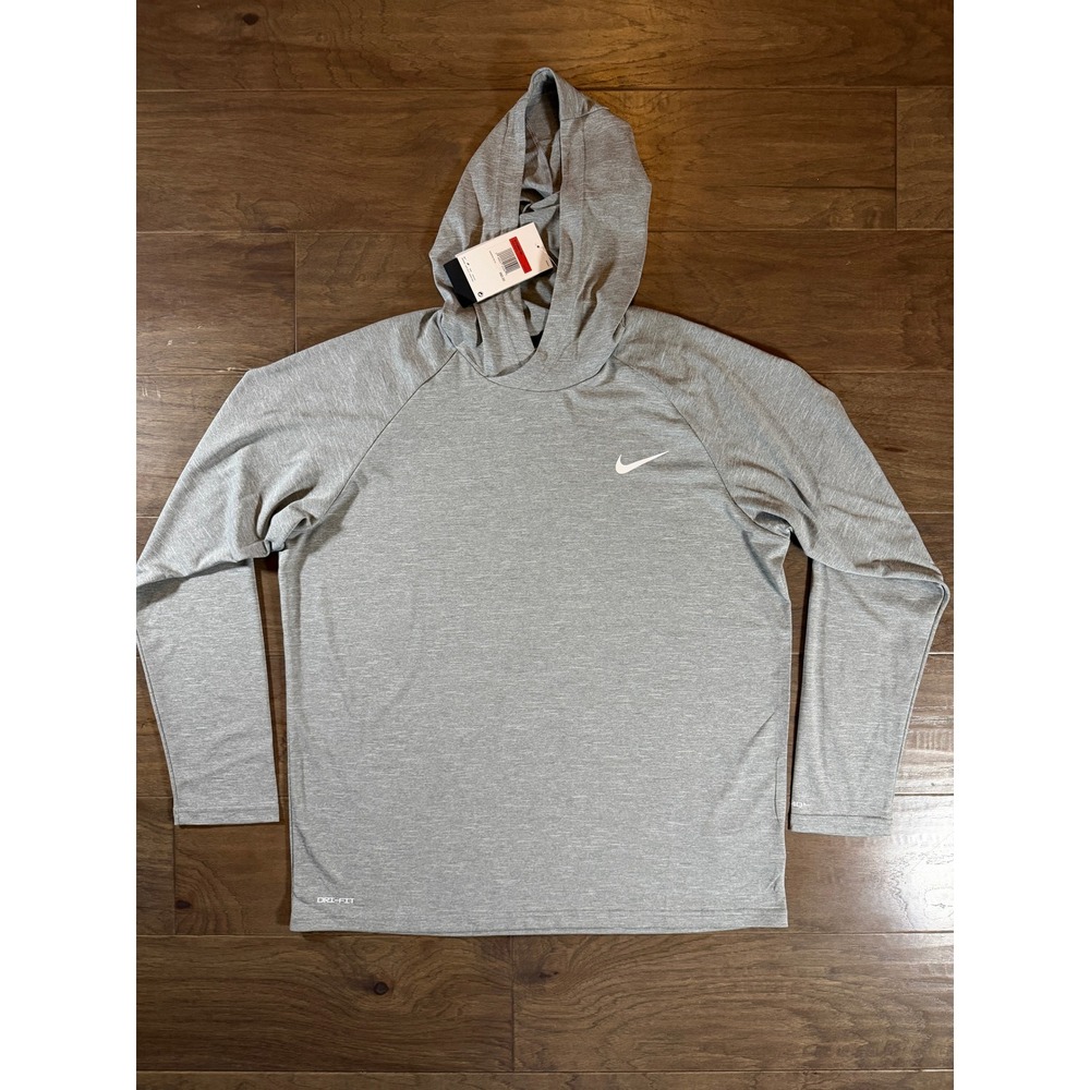NWT Nike Swim Dri-FIT Heathered Long Sleeve Hooded Shirt Grey  Mens L
